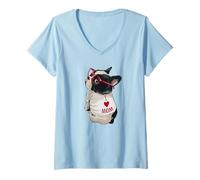 Donna Womens Girls I Heart Mom Love Mama Boston Terrier Dog Lover Maglietta con Collo a V