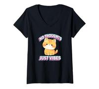 Donna Womens Girls Kids Chibi Kawaii Energy Orange Tabby Cat Lover Maglietta con Collo a V