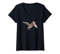 Donna Womens Girls Sugar Skull Muertos Pterodactyl Pterosaur Lover Maglietta con Collo a V