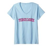 Donna Women's Girls Tennessee Trendy Pink Leopard Animal Print Maglietta con Collo a V