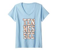 Donna Women's Girls Tennessee Vintage Orange Toile Print Maglietta con Collo a V