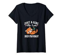 Donna Womens Kawaii Cartoon Just A Girl Who Loves Red Pandas Lover Maglietta con Collo a V