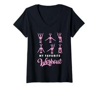 Donna Womens My Favorite Workout Funny Pink Wine Lover Bere Maglietta con Collo a V