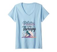 Donna Womens Pilates è la mia Terapia Yoga Allenamento Fitness Amante Maglietta con Collo a V