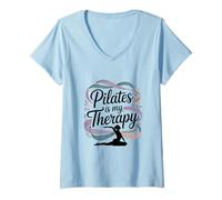 Donna Womens Pilates è la mia Terapia Yoga Allenamento Fitness Amante Maglietta con Collo a V