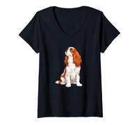 Donna Womens Sitting Blenheim Cavalier King Charles Spaniel Lover Maglietta con Collo a V
