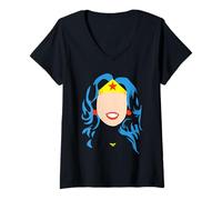 Donna Wonder Woman Large Face Maglietta con Collo a V
