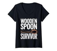 Donna WOODEN SPOON SURVIVOR Ricordi Infanzia Umorismo Nostalgia Maglietta con Collo a V