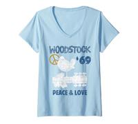 Donna Woodstock Peace And Love Maglietta con Collo a V