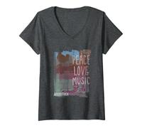 Donna Woodstock Peace, Love And Music Maglietta con Collo a V