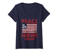 Donna Woodstock Peace Now Maglietta con Collo a V