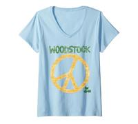 Donna Woodstock Stitch Peace Sign Maglietta con Collo a V