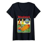 Donna Woodwork Coffin Sarcastic Retro Vintage Funny Adult Humor Maglietta con Collo a V