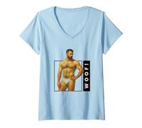 Donna WOOF Beefcake Orso Retro Gay Pride Queer Mascolinità Arte Maglietta con Collo a V