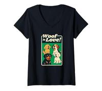 Donna WOOF Is Love Funny Dog Lover Amante Retro Vintage Graphic Maglietta con Collo a V