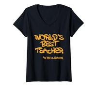 Donna Word's Best Teacher in Questa Classe Maglietta con Collo a V