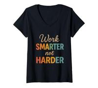 Donna Work Smarter Not Harder - Design tipografico retrò colorato Maglietta con Collo a V