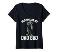 Donna Working On My Dad Bod Funny Frog Cowboy Dad Humor Maglietta con Collo a V