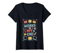 Donna Works on My End - Programmer Funny PC Error Retro Graphic Maglietta con Collo a V