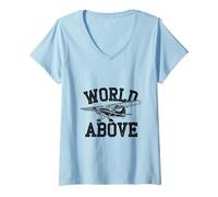 Donna World Above Airplane Fly Aviazione Volare Aereo Appassionato Maglietta con Collo a V
