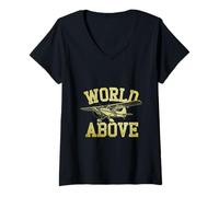 Donna World Above Airplane Fly Aviazione Volare Aereo Appassionato Maglietta con Collo a V