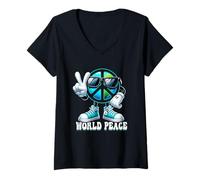Donna World Peace On Earth Global Love Peace Sign - Sneaker da Sole Maglietta con Collo a V
