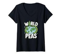 Donna World Peas Pun Carino Terra Globe Pea Pod Peace Design Maglietta con Collo a V
