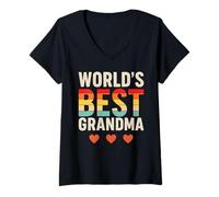 Donna World’s Best Grandma Retro Vintage Maglietta con Collo a V