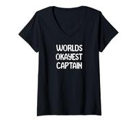 Donna World’s Okayest Captain Funny Workplace Humor Tees Mugs Maglietta con Collo a V