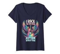Donna World Tour Autism I ROCK THE SPECTRUM Educatore Stim Orgoglioso Maglietta con Collo a V