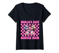 Donna World's Best Budgie Mom Mama Budgerigar Parrot Festa della Mamma Maglietta con Collo a V