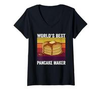 Donna World's Best Pancake Maker Funny Retro Vintage Pancakes Maglietta con Collo a V