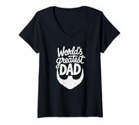 Donna World's Greatest Dad Barba Design Tipografia Schizzo Grafica Maglietta con Collo a V