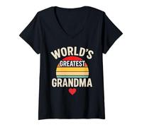 Donna Worlds Greatest Grandma Retro Sunset Heart Maglietta con Collo a V