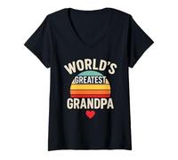 Donna World's Greatest Grandpa Ever Retro Sunset Heart Maglietta con Collo a V