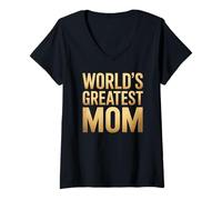 Donna World's Greatest Mom - Scritta Divertente Maglietta con Collo a V
