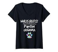 Donna Worlds Greatest Papillon, Simpatica Stampa a Forma di Zampa di Cane Pet Love Maglietta con Collo a V