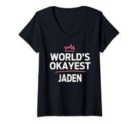 Donna World's Okayest Jaden Funny Personalized Custom Jaden Maglietta con Collo a V