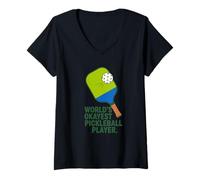 Donna World's Okayest Pickleball Player Funny Paddle Ball Ball Maglietta con Collo a V