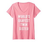 Donna World's Okayest Twin Sister Divertente Sarcastico Sorella Amore Maglietta con Collo a V