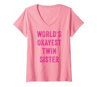 Donna World's Okayest Twin Sister Divertente Sarcastico Sorella Amore Maglietta con Collo a V