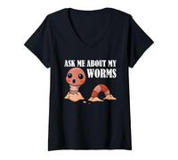 Donna Worm Farm Chiedimi dei Miei Vermi Carino Compostaggio Umorismo Maglietta con Collo a V