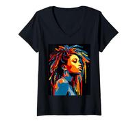Donna WPAP Art Donna afroamericana Dreds Trecce Bellezza Maglietta con Collo a V