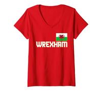 Donna Wrexham Galles City Cymru, Drago con Bandiera Gallese, Rosso Maglietta con Collo a V