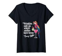 Donna Wrinkles Only Go Where Smiles Have Been Cute Parrot Mexican Maglietta con Collo a V