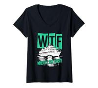 Donna WTF Dov'è il traghetto Funny Summer Island Travel Sea Humor Maglietta con Collo a V