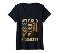 Donna WTF è un chilometro Abraham Lincoln 4 luglio bandiera americana Maglietta con Collo a V