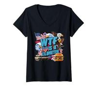 Donna WTF è un chilometro divertente libertà patriottica americana Maglietta con Collo a V