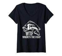 Donna WTF Where's The Fish Divertente Umorismo Pesca per Pescatori Maglietta con Collo a V
