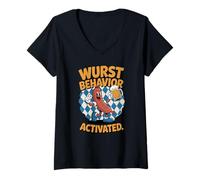 Donna Wurst Behavior Activated Beer Oktoberfest Sausage Funny Maglietta con Collo a V